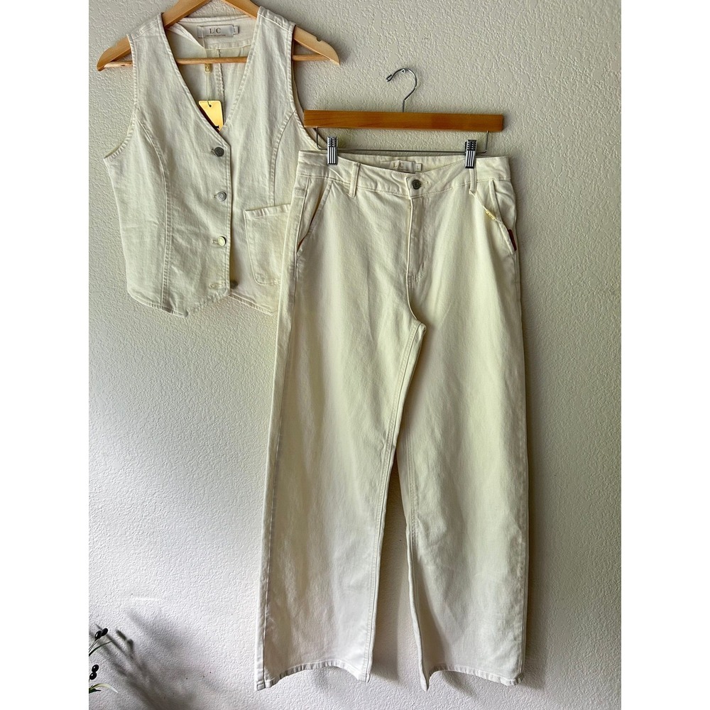 Capri Weekend | LC Lizette Ivory Denim Vest & Wide Leg Pants